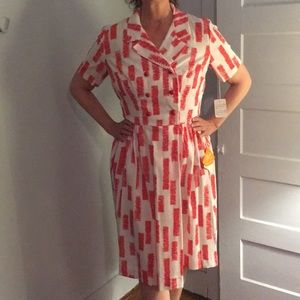 VINTAGE: Dress / shirt dress white with red design